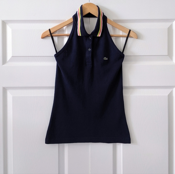Lacoste Tops - Lacoste Navy Blue Tennis Racket Embroidered Halter Neck Tank Top